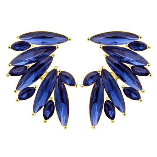 Yellow Chimes Elegant Gold Plated Crystal Clip-On Stud Earrings for Women and Girls (Blue)