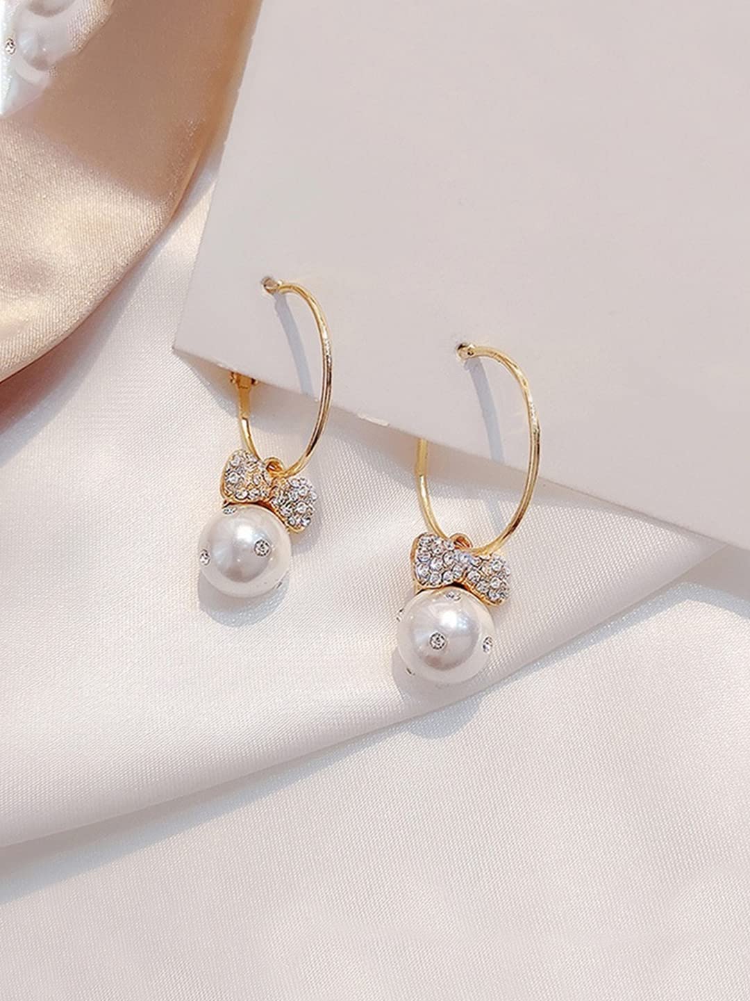 Yellow Chimes Earrings For Women Gold Toned Open Circle Hoop With Crystal Studded Butterfly Round Pearl Hanging Drop Earrings For Women and Girls