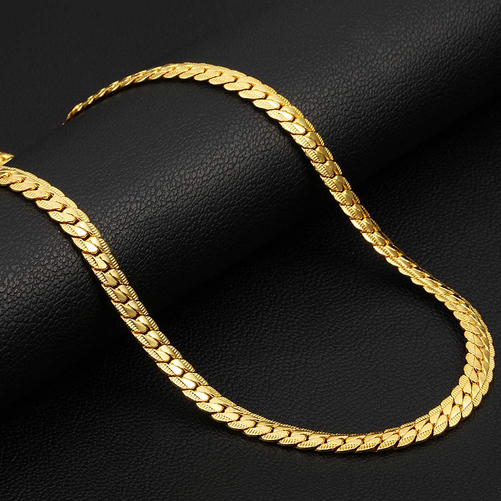 Yellow Chimes Trendy Classic Stainless Steel Flat Curb Chain 24 Inch Golden Necklace Gold Plated Chain for Men (Golden) (YCSSCH-FLATCURB-24-GL)