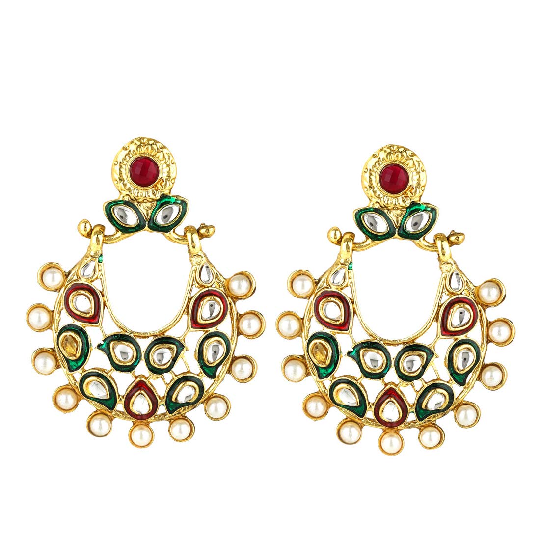 Yellow Chimes Traditional Kundan Jadau Chandbali Earrings for Women and Girls