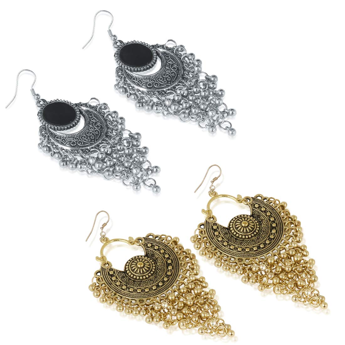 Yellow Chimes Stylish Oxidized Combo Set Silver Golden Chandbali Earrings for Women and Girls