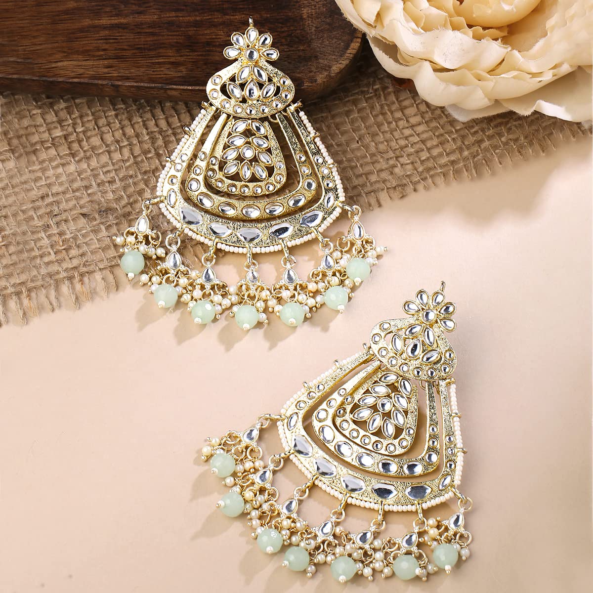 Yellow Chimes Earrings for Women and Girls Chandbali Earrings | Gold Toned Kundan Stone Chand Baliyan Earrings | Birthday Gift for girls and women Anniversary Gift for Wife