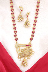 Yellow Chimes Traditional Jewellery Set for Women Gold Plated Ethnic Necklace Set Pink Stone Long Chain Necklace Set for Women and Girls.