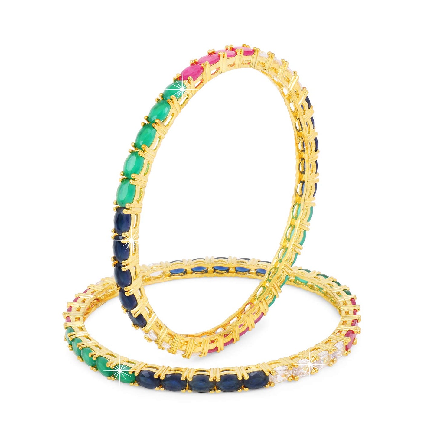 Yellow Chimes Elegant Multicolor AD/American Diamond Studded 18k Gold Plated Classic 2 PCs Handcrafted Bangles Set for Women & Girls (2.8)