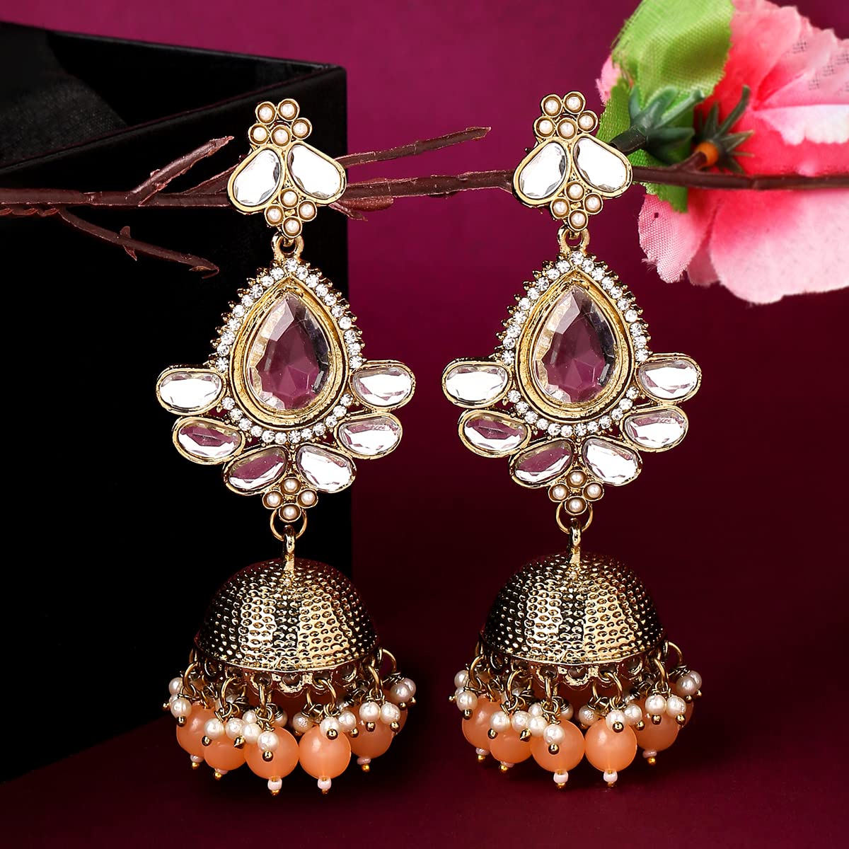 Yellow Chimes Earrings for Women and Girls Traditional Kundan Studded Jhumka | Gold Plated | Kundan Stone Jhumki Earrings | Birthday Gift for girls and women Anniversary Gift for Wife