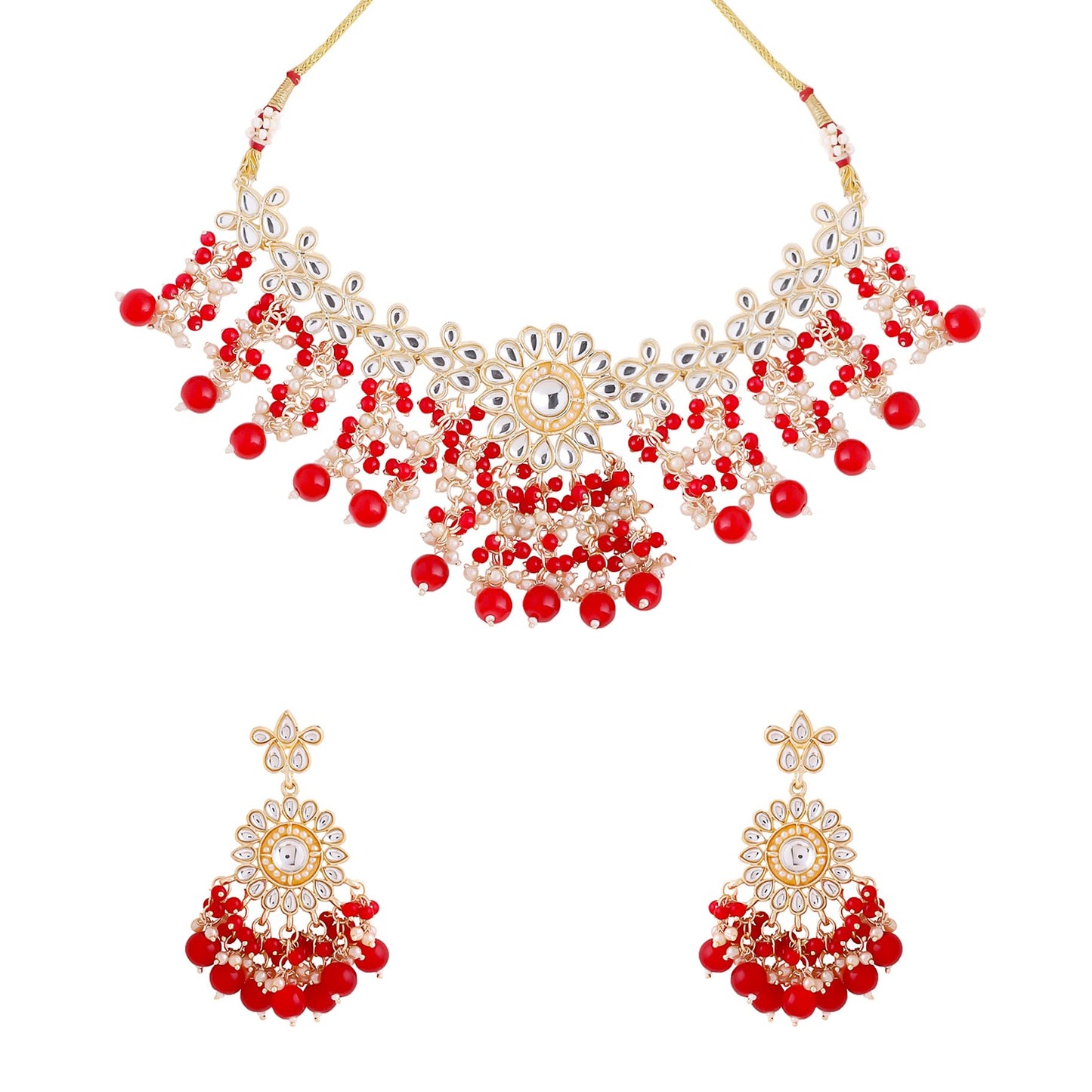 Yellow Chimes Jewellery Set for Women and Girls Kundan Necklace Set Gold Plated Kundan Studded Beads Drop Choker Necklace Set | Birthday Gift for girls and women Anniversary Gift for Wife