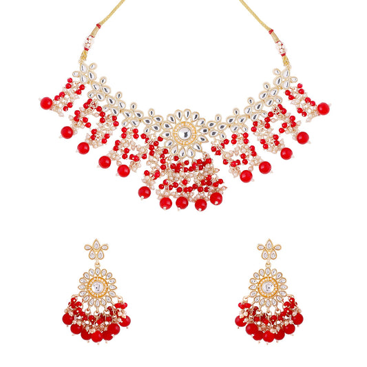 Yellow Chimes Jewellery Set for Women and Girls Kundan Necklace Set Gold Plated Kundan Studded Beads Drop Choker Necklace Set | Birthday Gift for girls and women Anniversary Gift for Wife