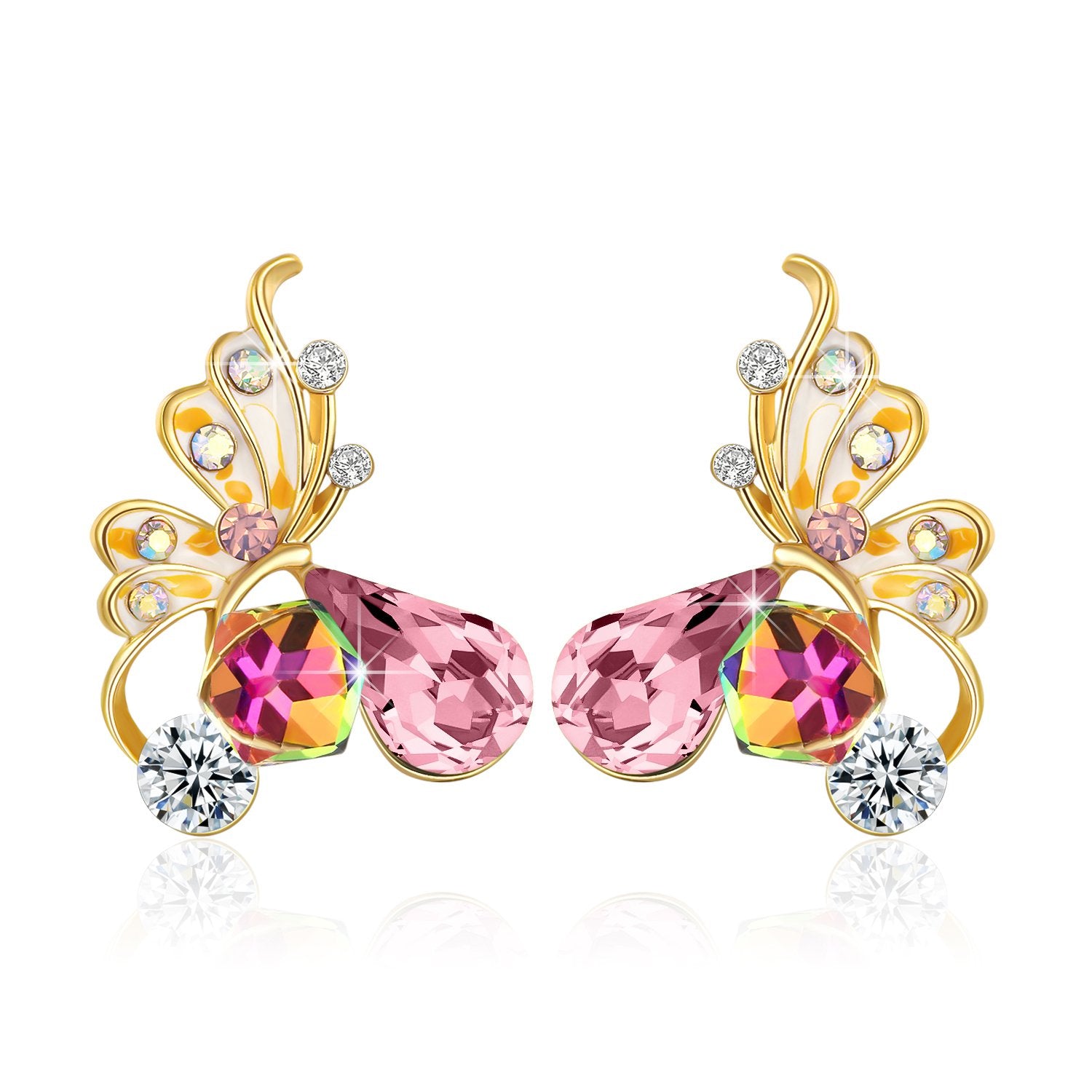 Yellow Chimes Moxie Collection Butterfly Multi-color Crystal Stud Earrings For Women & Girls (Pink)