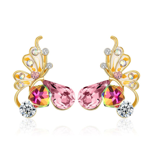 Yellow Chimes Moxie Collection Butterfly Multi-color Crystal Stud Earrings For Women & Girls (Pink)