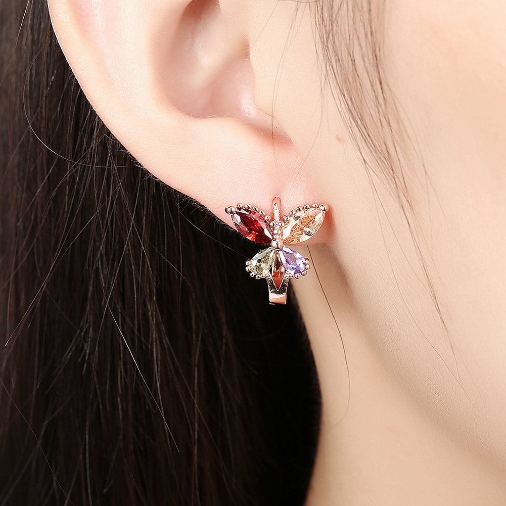 YELLOW CHIMES Flying Butterfly 18K Rose Gold Pated Swiss AAA Zircons Designer Earrings for Women