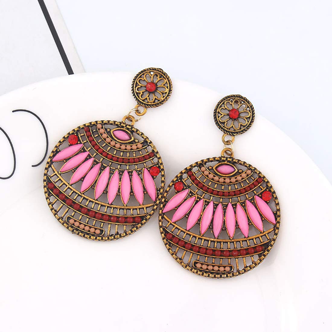 Yellow Chimes Gold Toned Pink Beads Circle Drop Earring for Women and Girls