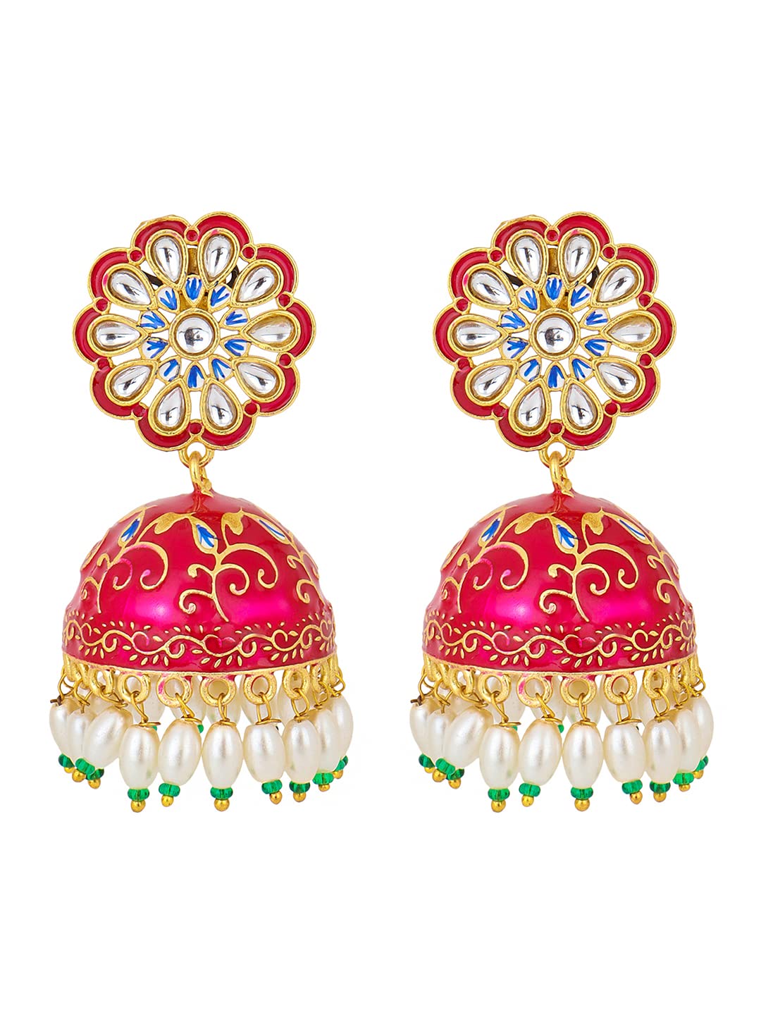Yellow Chimes Earrings for Women Gold Toned Kundan Studded Beads Drop Meenakari Jhumka Earrings for Women and Girls