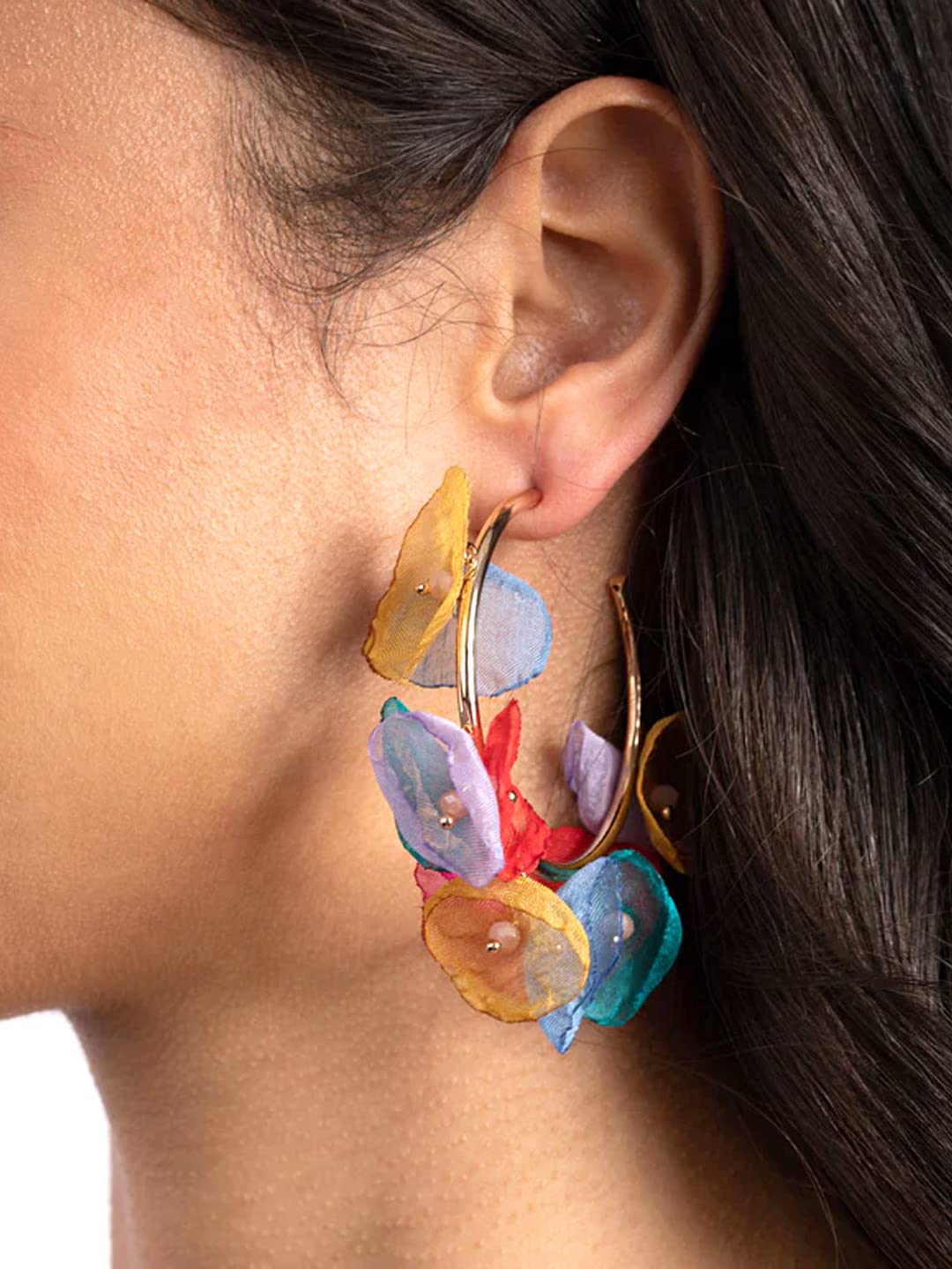 Yellow Chimes Earrings For Women Gold Tone Hoop With Multicolor Petals Attached Earrings For Women and Girls