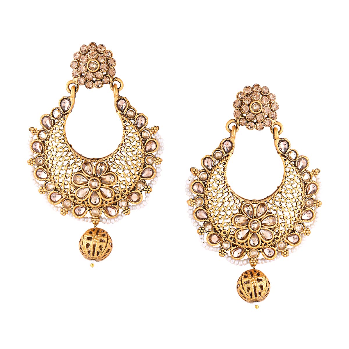 Yellow Chimes Earrings for Women & Girls Traditional Kundan Chandbali Earrings | Gold Plated | Floral Designed Kundan Chand Baliyan Earrings | Birthday Gift for girls & women Anniversary Gift for Wife