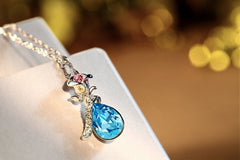 Yellow Chimes Crystals from Swarovski Silver Blue Flower Designer Crystal Pendant for Women and Girls
