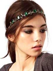 Yellow Chimes Head Chain For Women Dark Green Crystal Beaded Headbands For Women and Girls