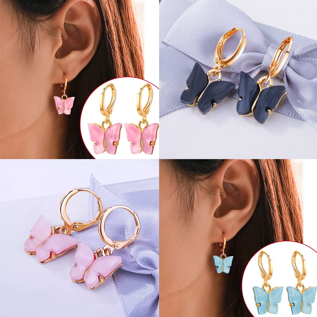 Yellow Chimes Earring For Women Combo Pack Of 5 Pairs Gold Toned Huggie Hoops With Attached Multicolor Butterfly Charm Hanging Earrings For Women and Girls