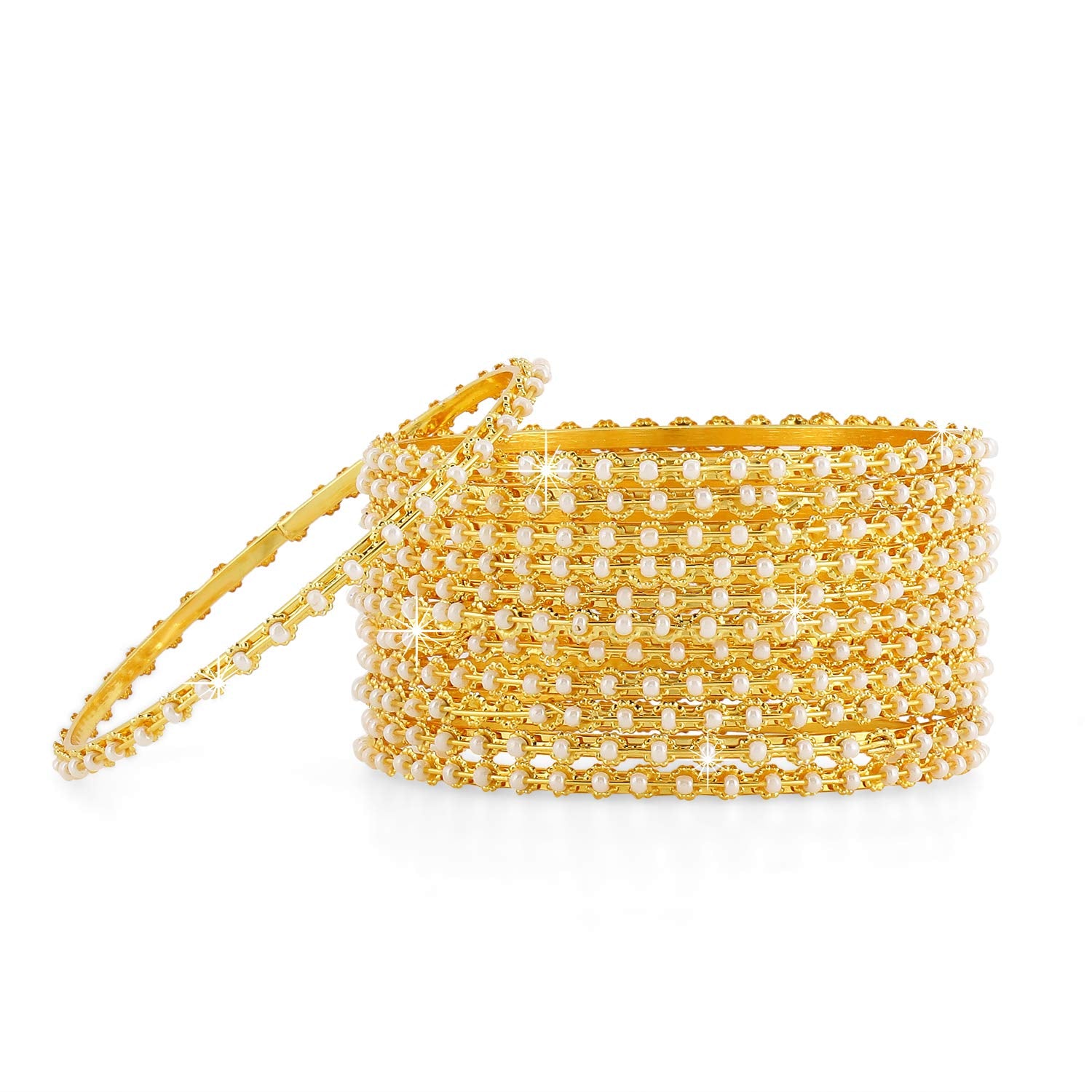 Yellow Chimes Beautiful Latest Design Classic Look Gold Plated Pearl Traditional Bangles Set for Women And Girl's (2.6)