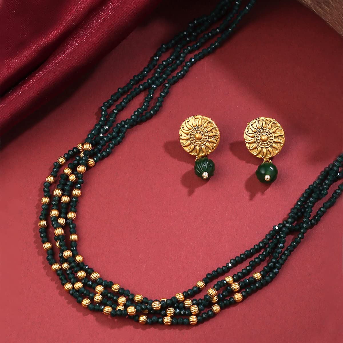 Yellow Chimes Jewellery Set for Women and Girls Beads Jewellery Set for Women| Green Beads Necklace Set | Birthday Gift for girls and women Anniversary Gift for Wife