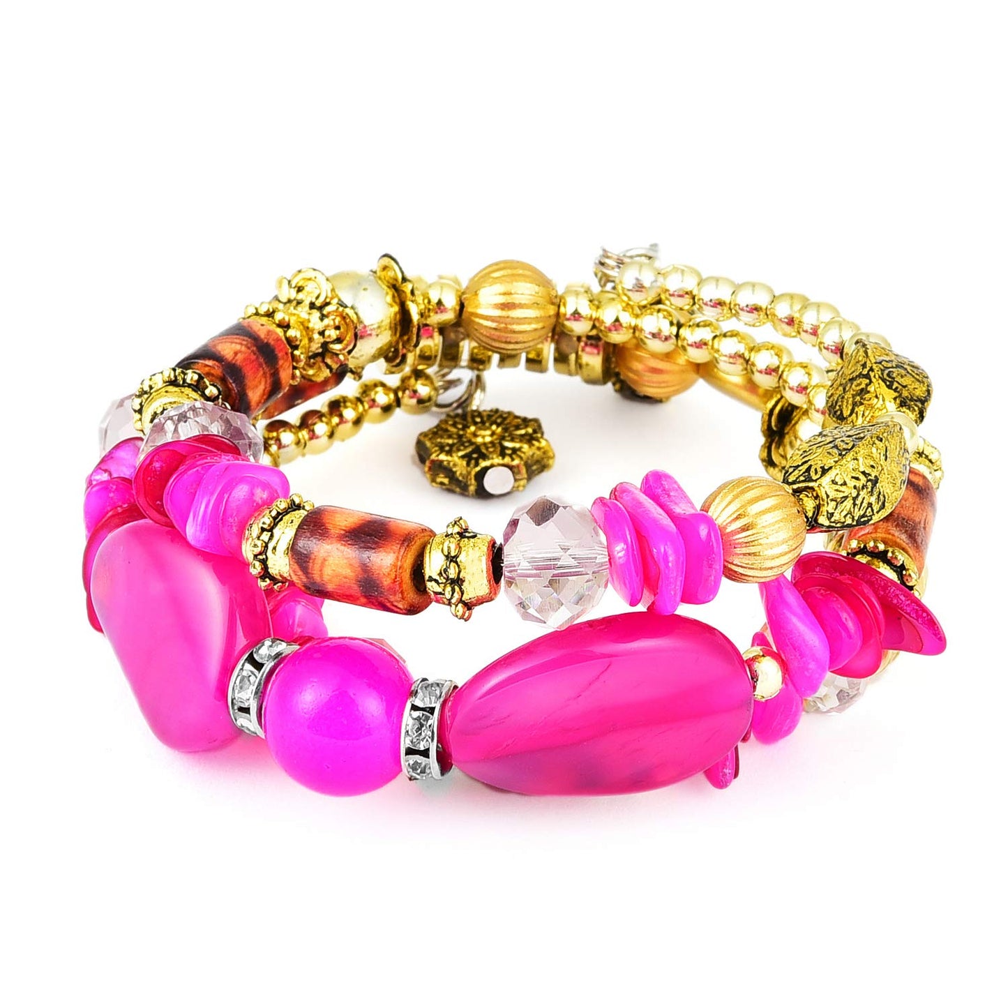 Yellow Chimes Bohemian Pink Stones Wrap Charm Bracelet For Women And Girls.