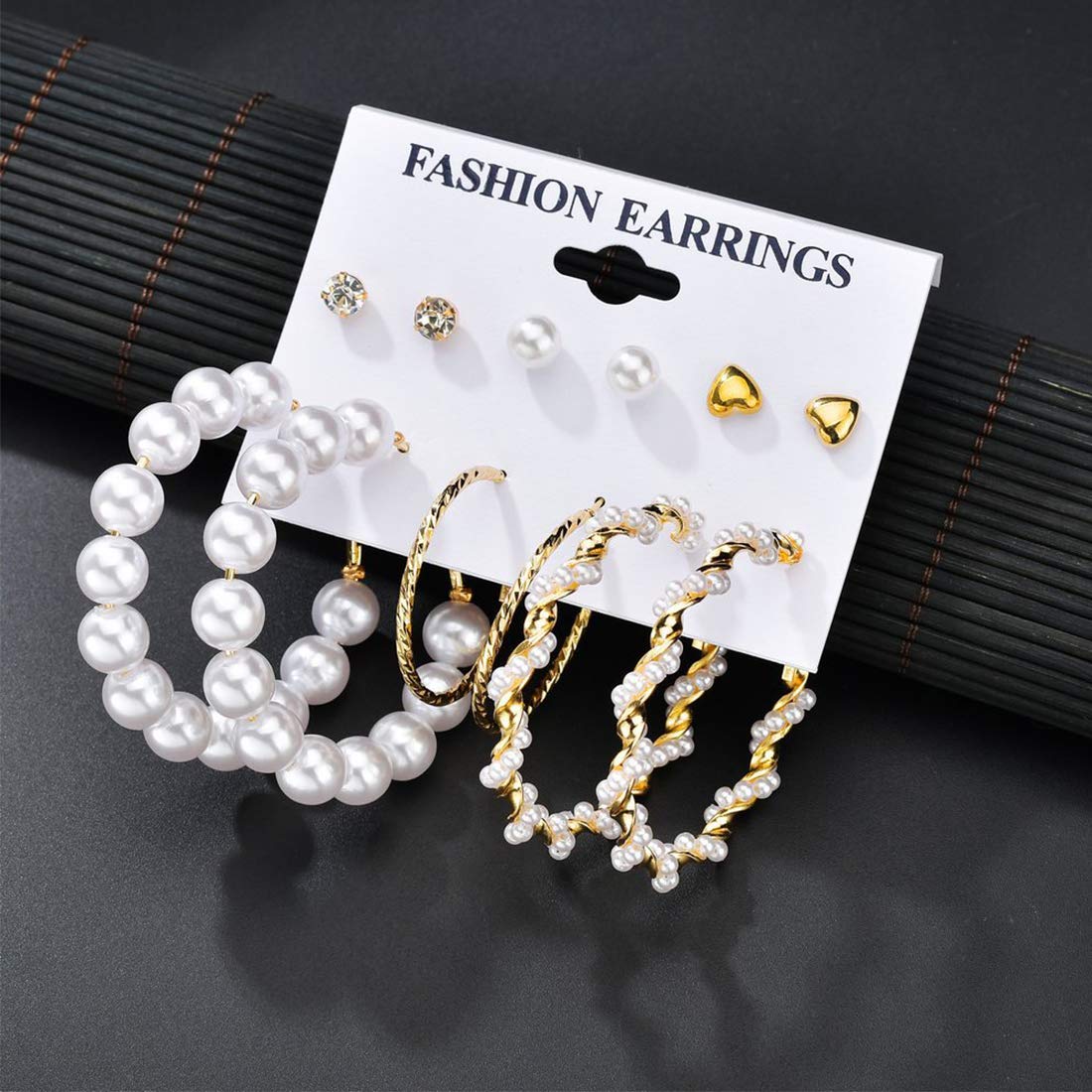 Kairangi Earrings for Women and Girls Fashion White Pearl Hoops Set | Gold Plated Combo of 6 Pairs Stud Hoop Earring Set | Birthday Gift for girls and women Anniversary Gift for Wife