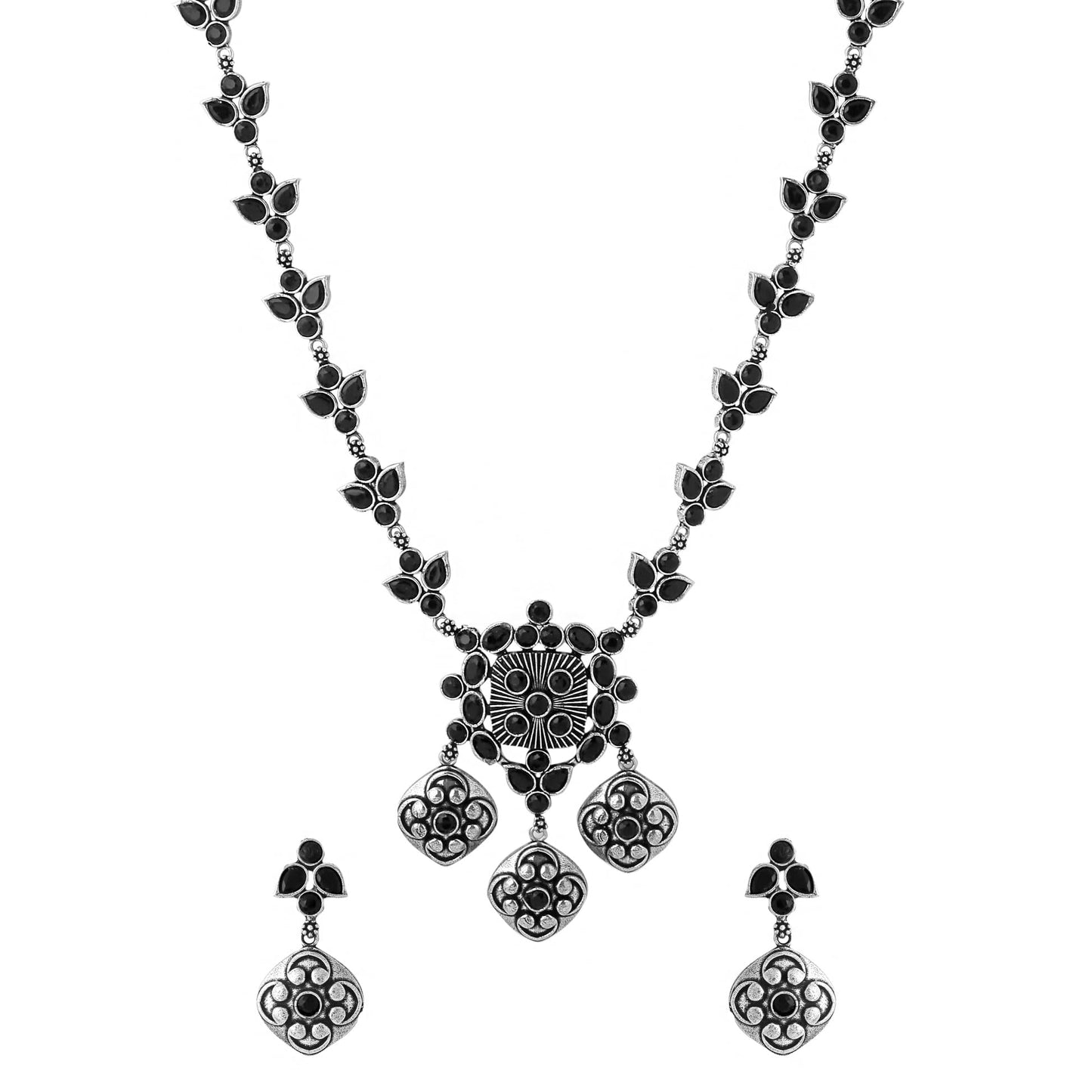 Yellow Chimes Necklace for Women and Girls Silver Oxidised Necklace for Women | Stone Studded Oxidised Silver Necklace for women | Birthday Gift for girls and women Anniversary Gift for Wife