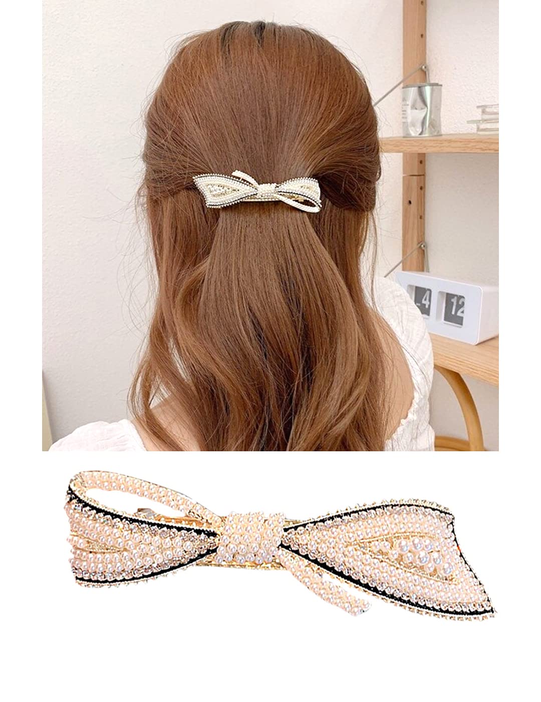 Yellow Chimes Hair Clips for Women Girls Barrette Hair Clips for Women Hair Accessories for Women Bow Clips for Women White Pearl French Barrette Hair Clips for Women and Girls Gift For Women & Girls