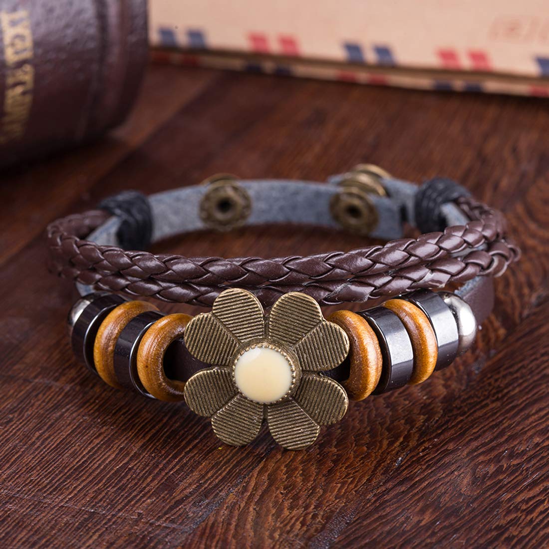 Yellow Chimes Flower Charm Wrap Brown Bracelet For Women And Girls.