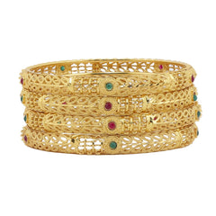 Yellow Chimes Classic Design Ethnic Look Studded Stones 4 PCs Traditional Gold Plated Bangles Set for Women and Girls (2.6)