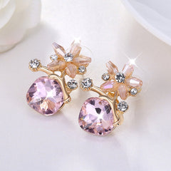 Yellow Chimes Stud Earrings for Women Pink Crystal Stud Earrings Gold Plated Studs Earrings for Women and Girls.