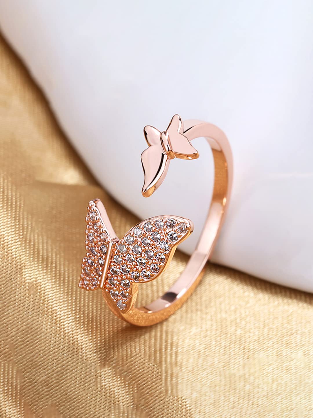 Silgo 925 Sterling Silver Rose Gold Plated White Cubic Zirconia Women  Finger Ring
