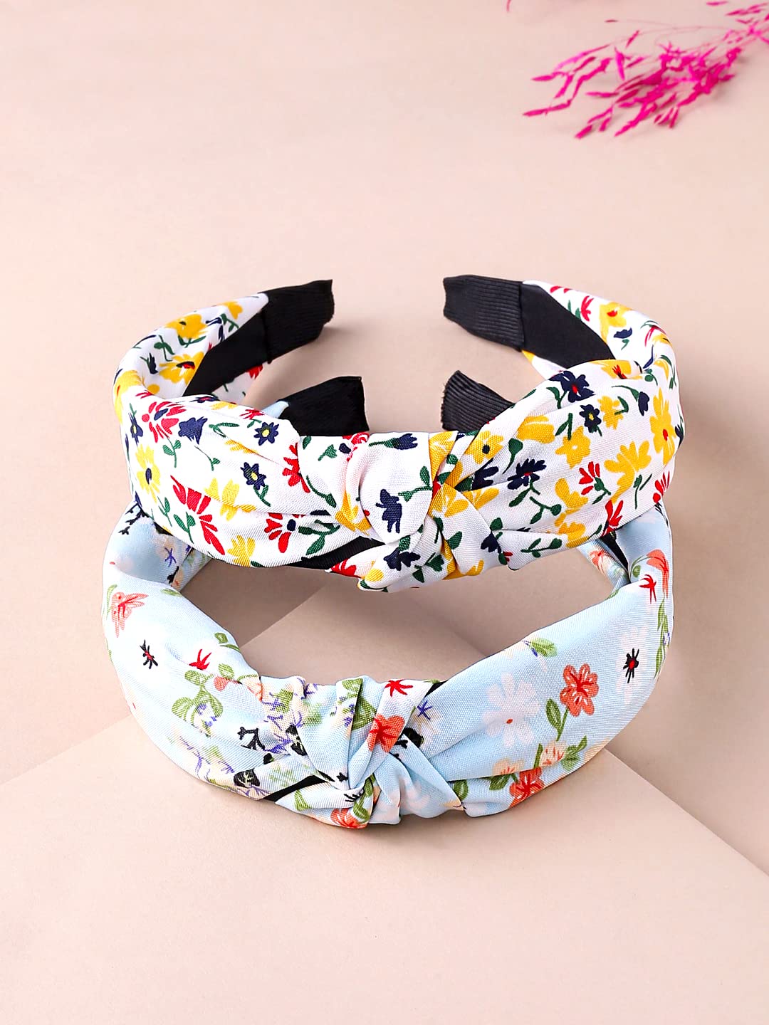 Yellow Chimes Hair Band for Women Girls Hair Accessories for Women 2 Pcs Headband for Women Knot Fabric Hair Band for Girls Twist Turban Headband Cross Knot Hair Bands Elastic Hair Accessories for Women