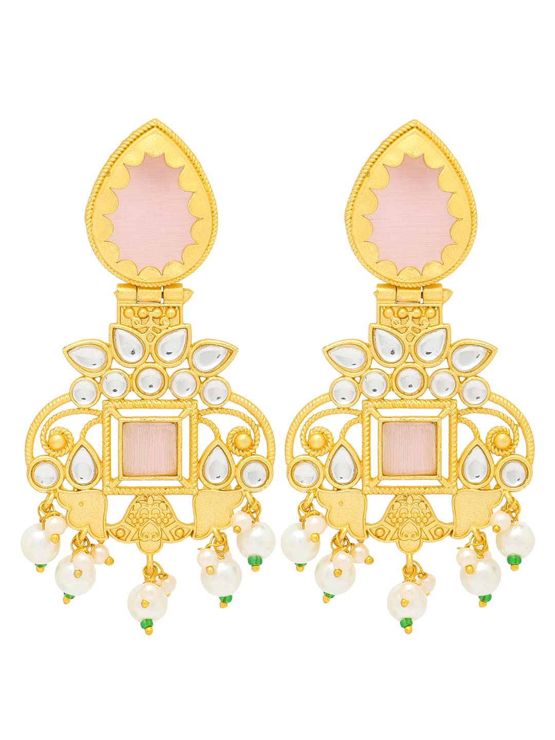 Yellow Chimes Drop Earrings for Women Traditional Gold Plated Studded Pink Stone Ethnic Dangler Drop Earrings for Women and Girls