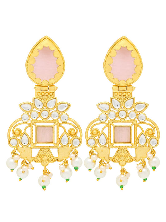 Yellow Chimes Drop Earrings for Women Traditional Gold Plated Studded Pink Stone Ethnic Dangler Drop Earrings for Women and Girls