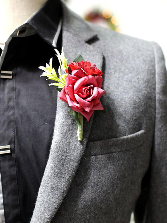 Yellow Chimes Brooch for Men and Boys Red Floral Brooch for Men Suit Boutonniere Pin for Wedding | Handmade Brooch Rose Boutonniere for Wedding Ceremony Anniversary