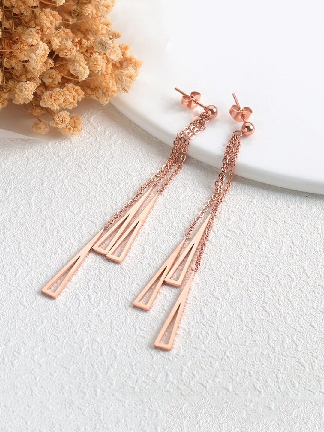 Kairangi Long Earrings for Women Western Rose Gold Plated Stainless Steel Geometric Long Chain Danglers Earrings For Women and Girls