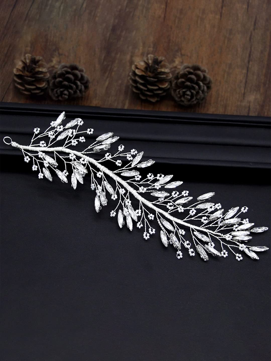 Yellow Chimes Bridal Hair Vine for Women and Girls Bridal Hair Accessories for Wedding Silver Headband Hair Accessories Wedding Jewellery for Women Crystal Bridal Wedding Head band Hair Vine for Girls Headpiece