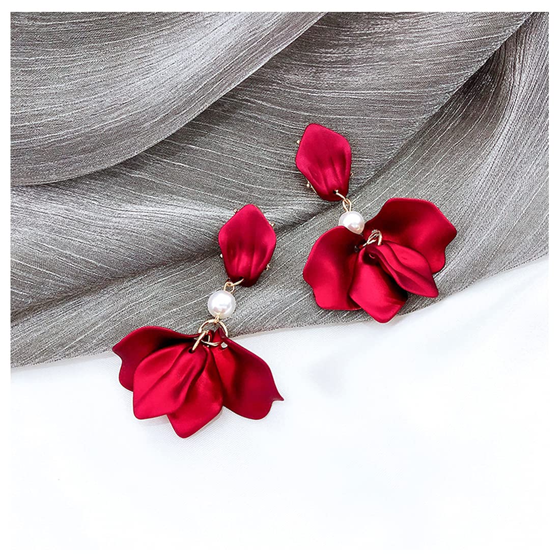 Yellow Chimes Floral Earrings for Women Gold Plated Metallic Red Colour Floral Petals Pearl Drop Earrings for Women and Girls
