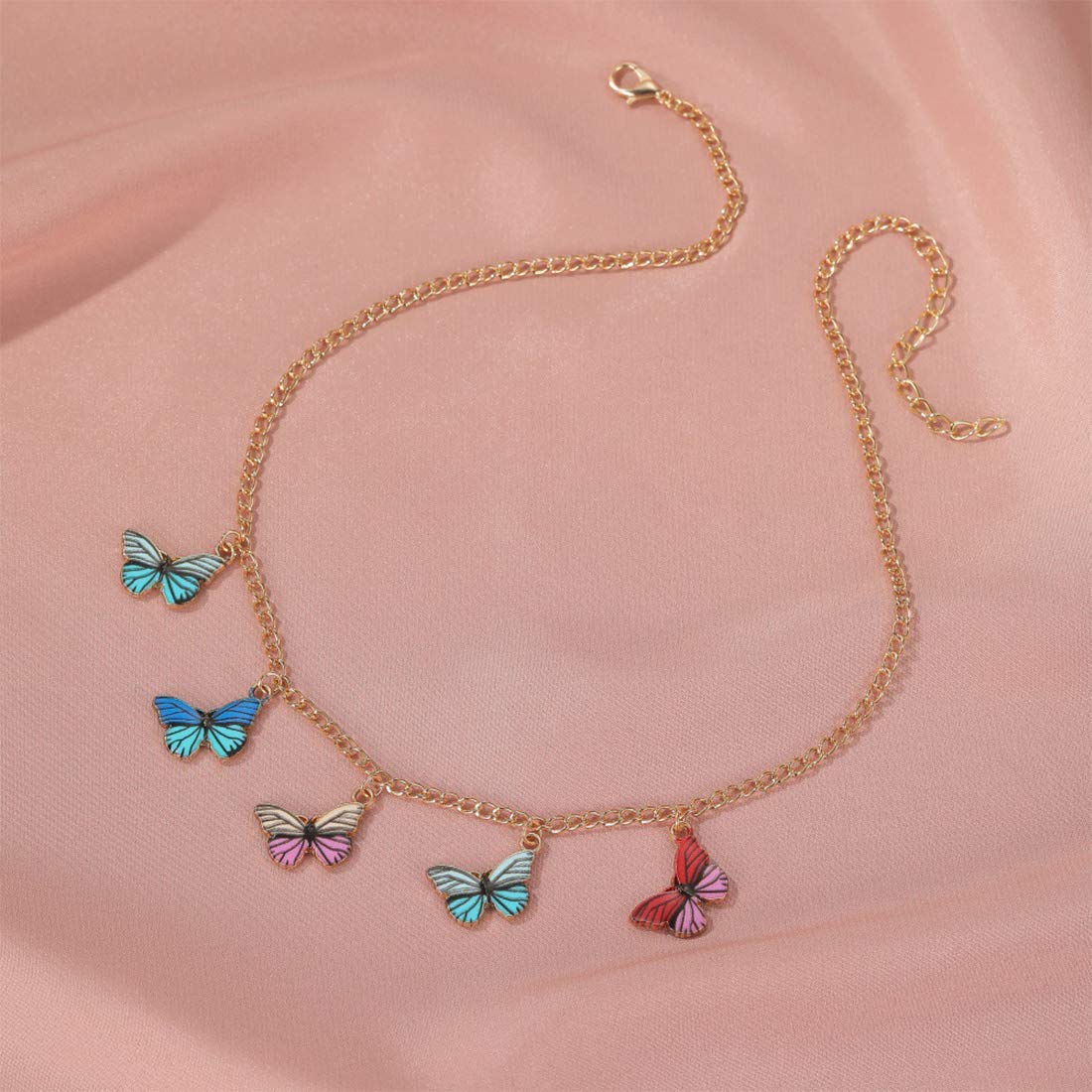 Yellow Chimes Choker Necklace for Women 2 Pcs Combo Butterfly Chain Choker Necklace for Girls Gold Plated Multicolor Layered Choker Necklace for Women and Girls