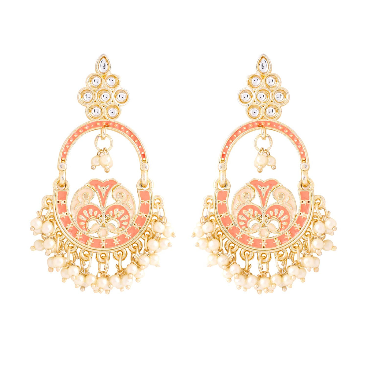 Yellow Chimes Earrings for Women and Girls Meenakari Chandbali | Gold Plated Pink Meenakari Chandbali Earrings | Birthday Gift for girls and women Anniversary Gift for Wife