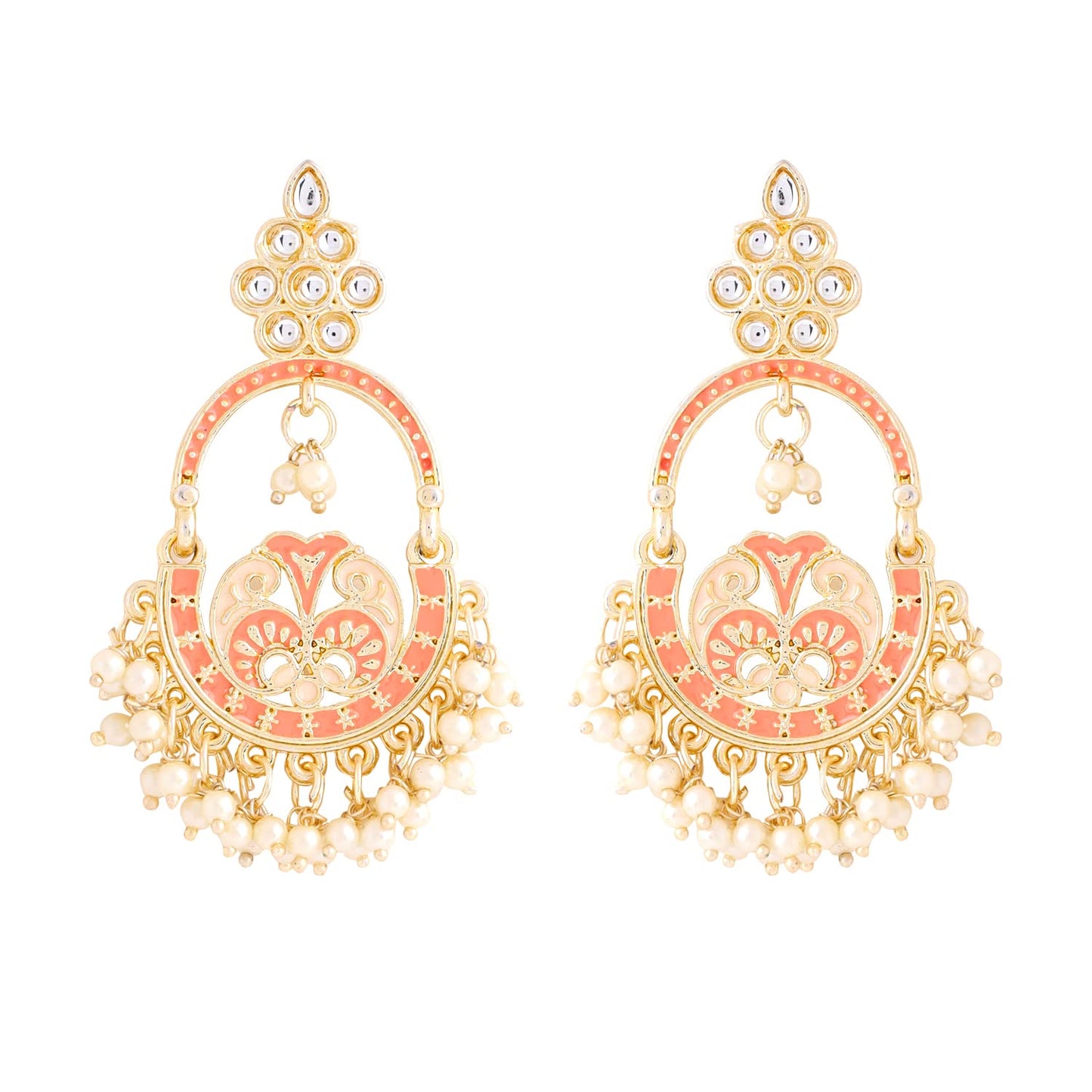 Yellow Chimes Earrings for Women and Girls Meenakari Chandbali | Gold Plated Pink Meenakari Chandbali Earrings | Birthday Gift for girls and women Anniversary Gift for Wife