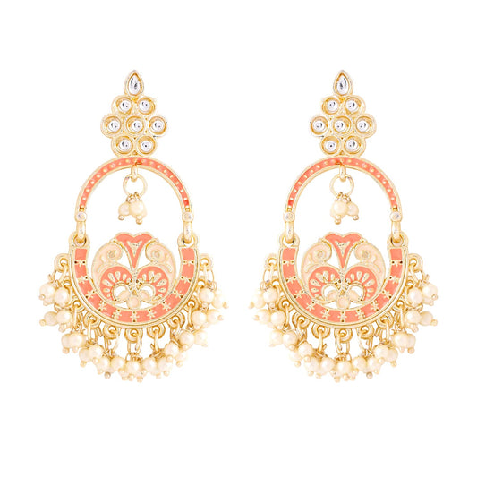 Yellow Chimes Earrings for Women and Girls Meenakari Chandbali | Gold Plated Pink Meenakari Chandbali Earrings | Birthday Gift for girls and women Anniversary Gift for Wife