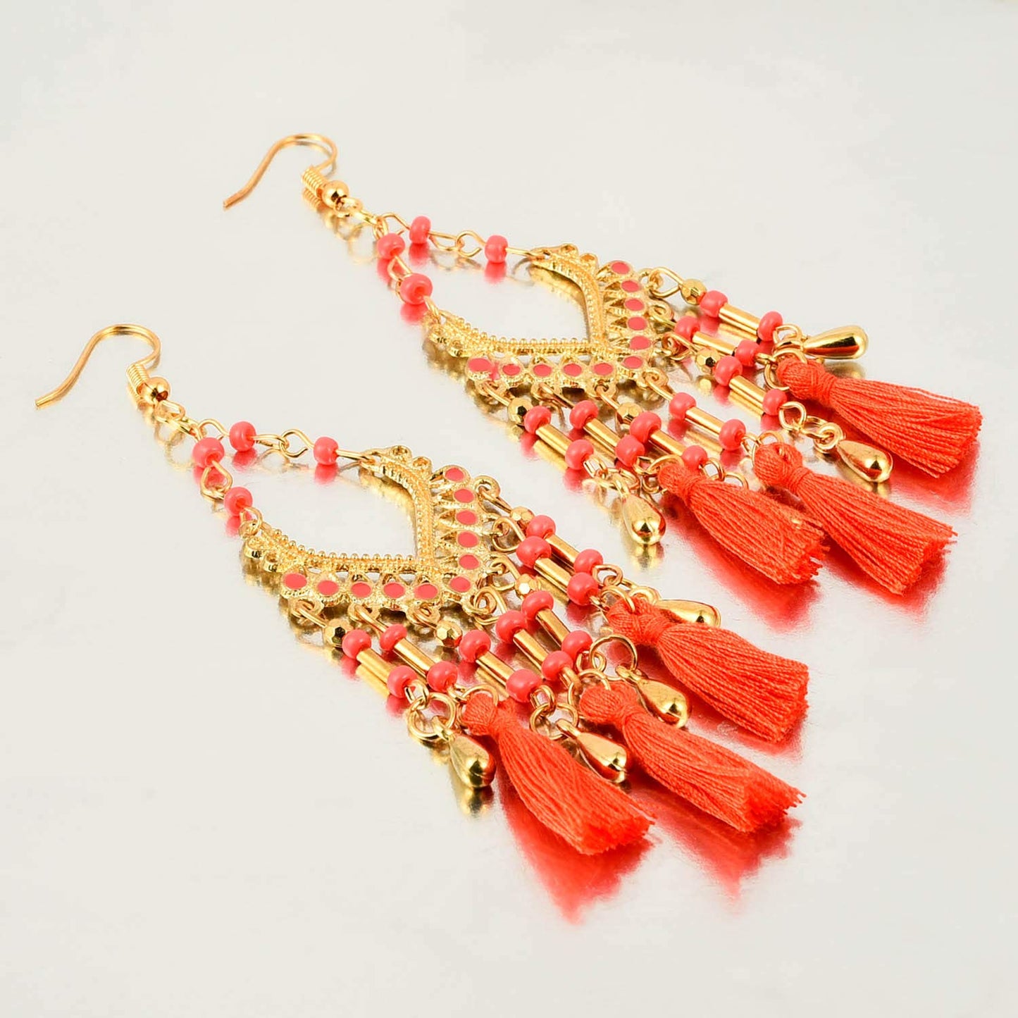 Yellow Chimes Fancy Party ware Beads Fabric Tassel Earring for Women And Girls