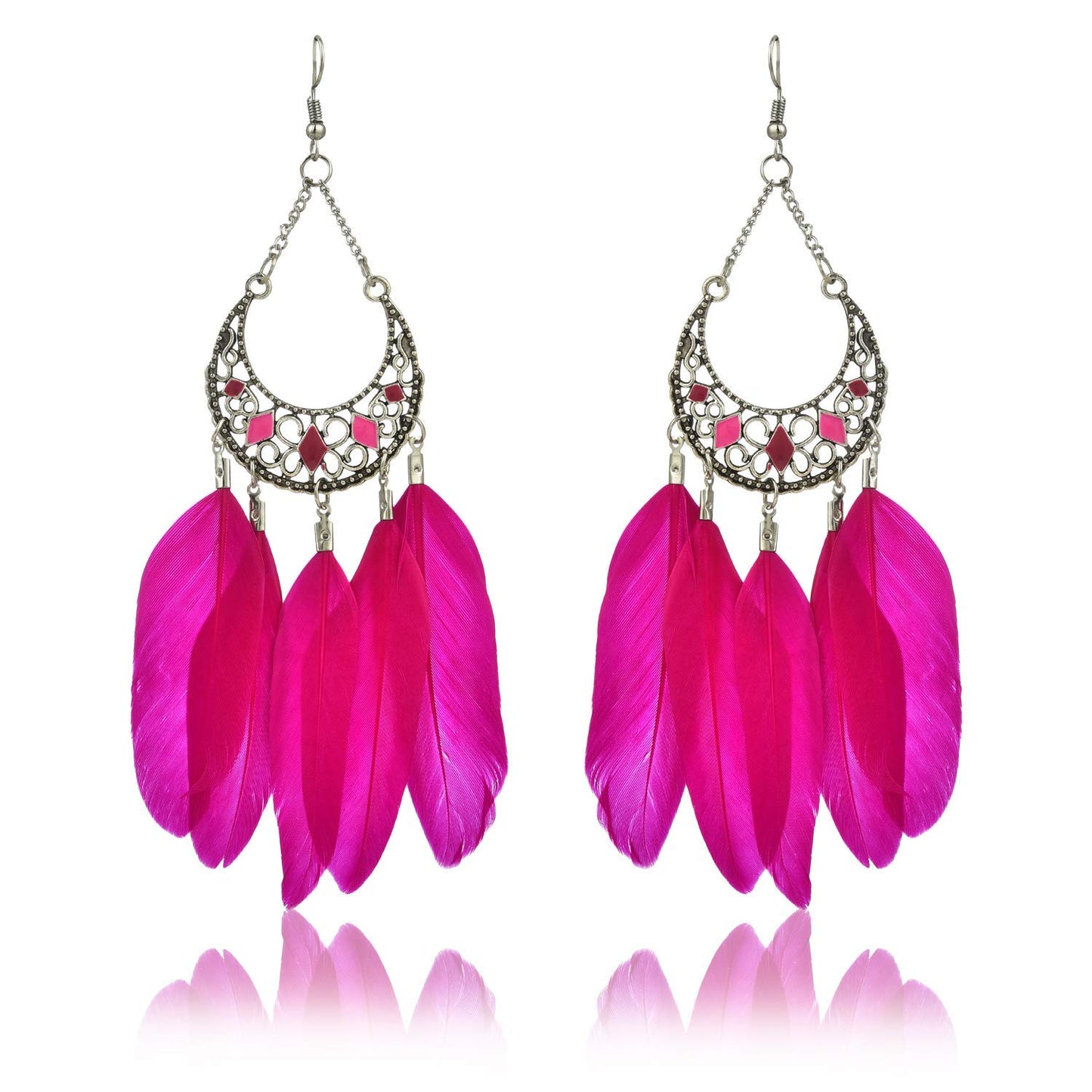Yellow Chimes 2 Pairs Combo Trending Feathers Latest Style Long Tassel Drop Earrings for Women & Girls