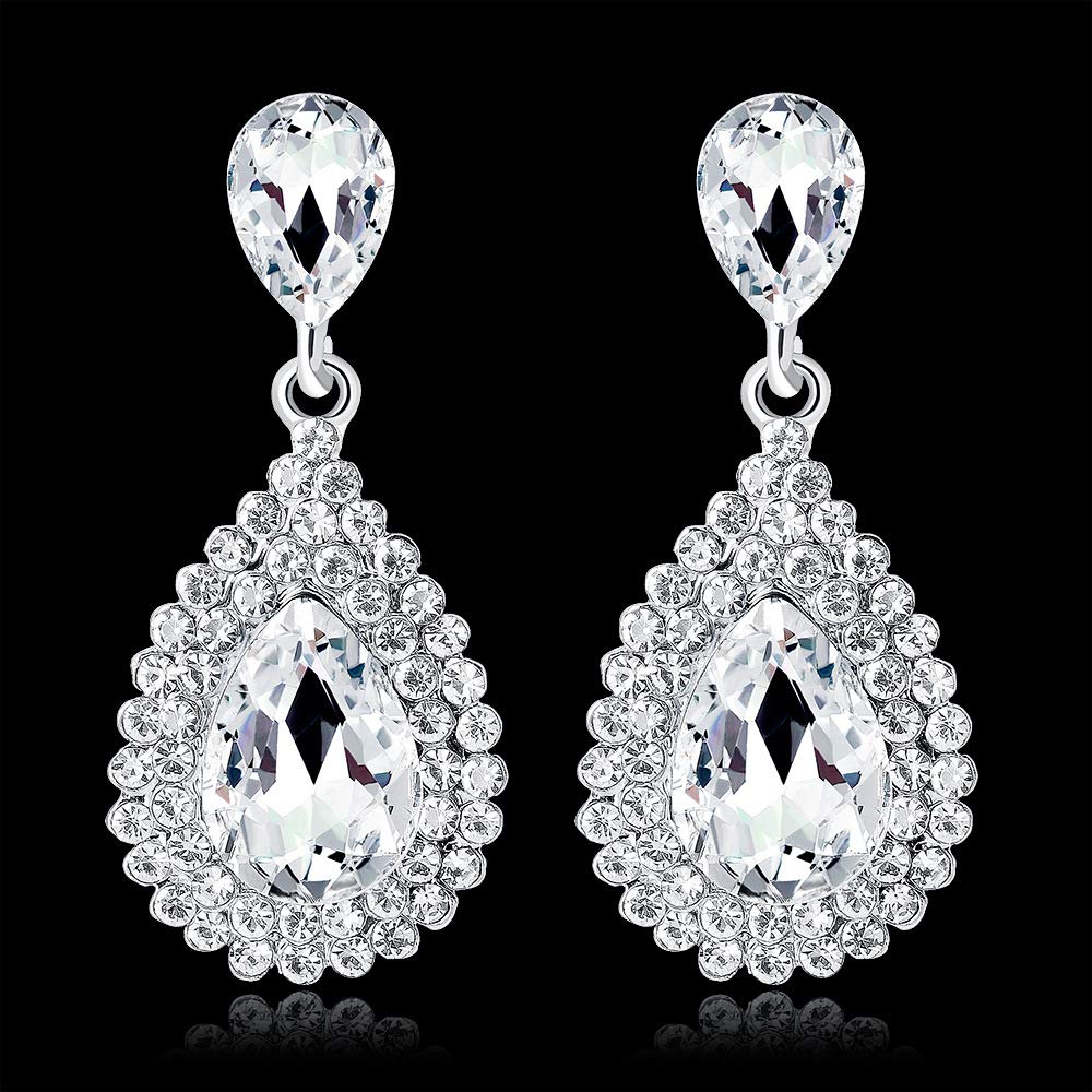 Yellow Chimes Crystal Earrings for Women Silver-Plated White Crystal Tear Drop Earrings For Women and Girls