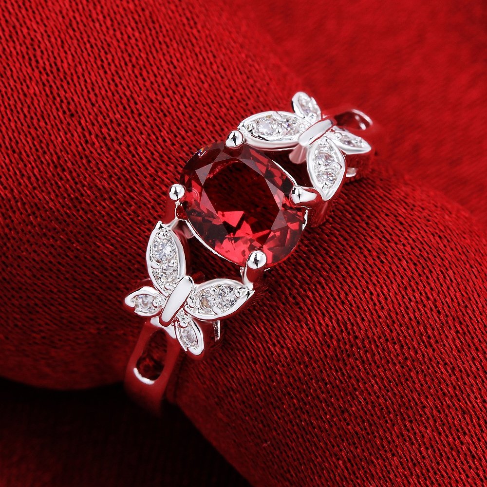 Yellow Chimes Rings for Women Butterflies-On-Ruby Silver Plated Red Adjustable Ring for Women and Girls.