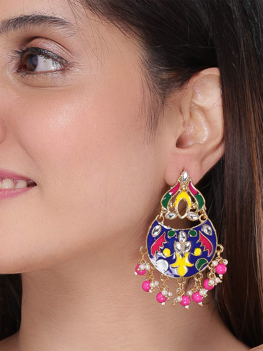 Yellow Chimes Chandbali Earrings for Women Combo 2 Pairs Multicolor Meenakari Chandbali Earrings for Women and Girls