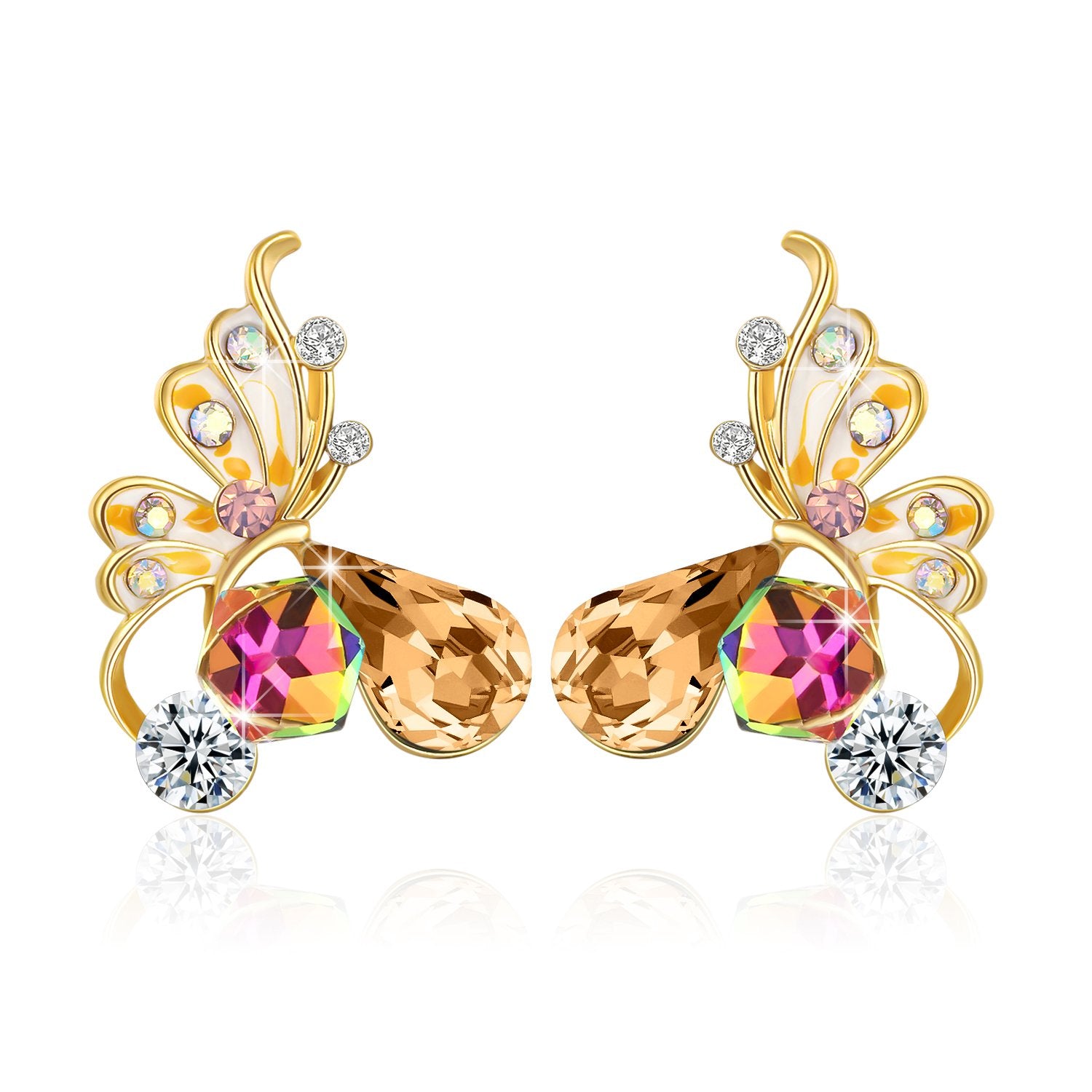 Yellow Chimes Moxie Collection Butterfly Multi-color Crystal Stud Earrings For Women & Girls (Yellow)