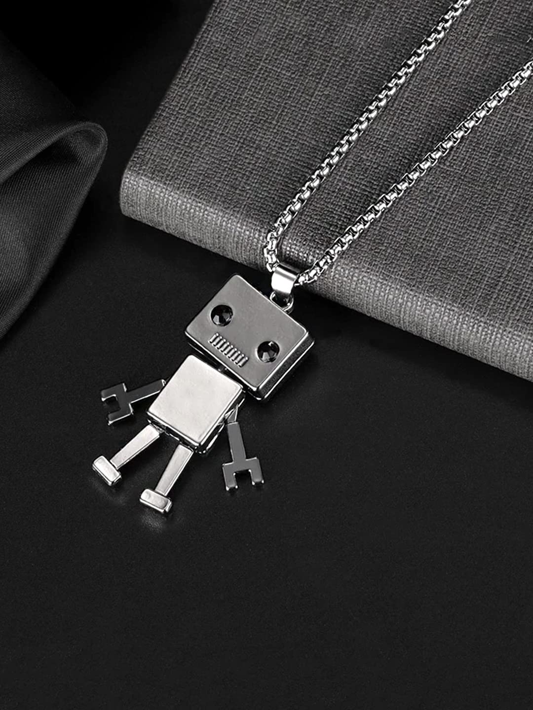 Yellow Chimes Chain Pendant for Girls Silver Chain Men Pendant Silver Toned Robot Design Locket Chain Pendant for Women and Men.