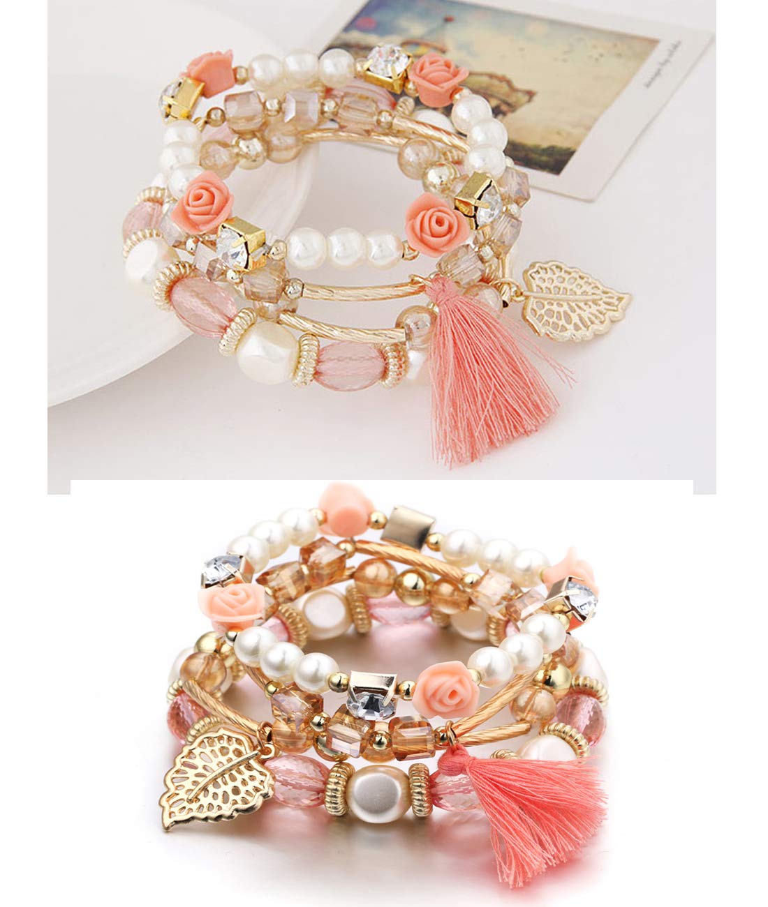 Yellow Chimes Rose Pearl Classic Designer Wrap Bracelet for Women and Girls.